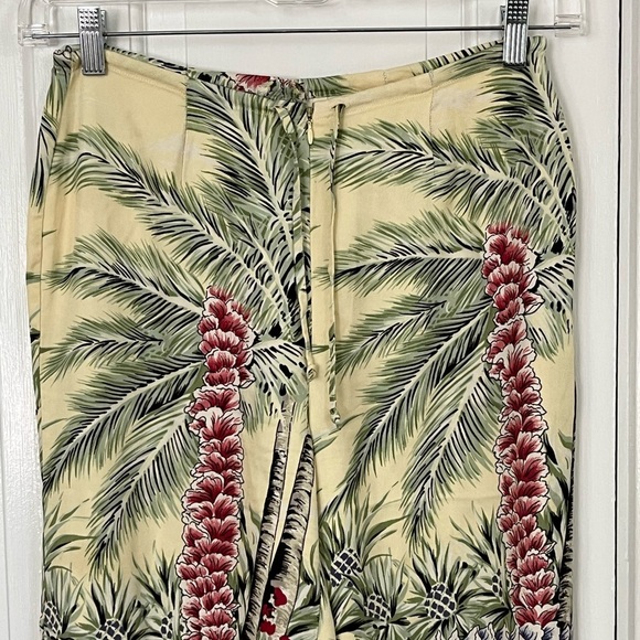 100% Silk Hawaiian Tropical Palm Tree Print Pants Womens size 8 Vacation Cruise - Picture 2 of 10